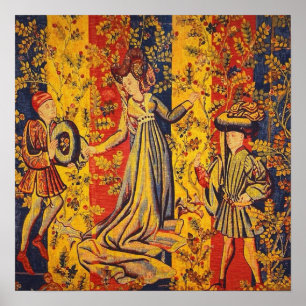 Middeleeuwse Italiaanse rood blauw geel Chinoiseri Poster