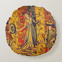 Middeleeuwse Italiaanse rood blauw geel Chinoiseri Rond Kussen