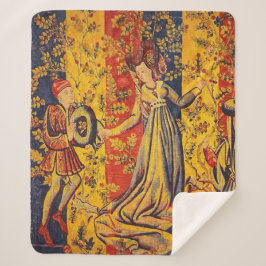 Middeleeuwse Italiaanse rood blauw geel Chinoiseri Sherpa Deken