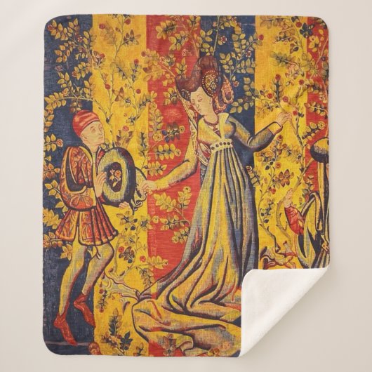 Middeleeuwse Italiaanse rood blauw geel Chinoiseri Sherpa Deken (Voorkant)