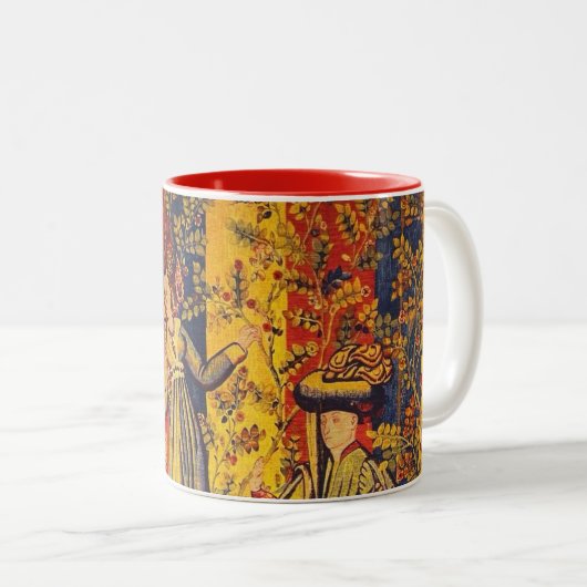 Middeleeuwse Italiaanse rood blauw geel Chinoiseri Tweekleurige Koffiemok (Voorkant rechts)