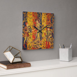 Middeleeuwse Italiaanse rood blauw geel Chinoiseri Vierkante Klok