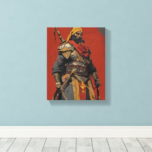 Middeleeuwse Janissary Warrior illustratie Canvas Afdruk (Insitu (Houten vloer))