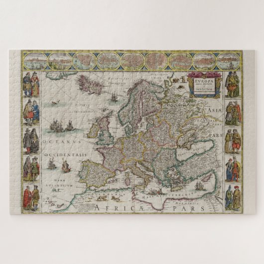 Middeleeuwse kaart van Europa (door Willem Blaeu) Legpuzzel (Horizontaal)