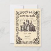 Middeleeuwse Kasteel Sepia Illustratie Bruiloft Save The Date (Voorkant)