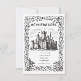 Middeleeuwse Kasteel Zwart Witte Illustratie  Save The Date
