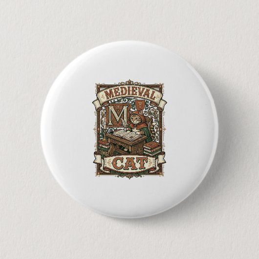 Middeleeuwse Kat Kat Middeleeuwse Handschrift Vint Ronde Button 5,7 Cm (Voorkant)
