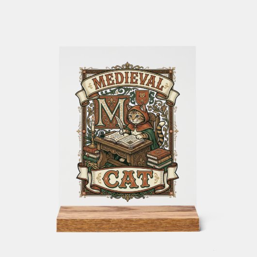 Middeleeuwse Kat Kat Middeleeuwse Manuscripten Vin Acryl Bord (Voorkant)