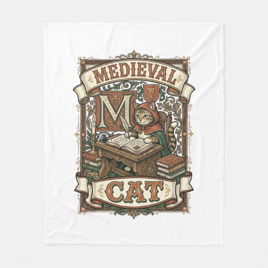 Middeleeuwse Kat Kat Middeleeuwse Manuscripten Vin Fleece Deken (Voorkant)