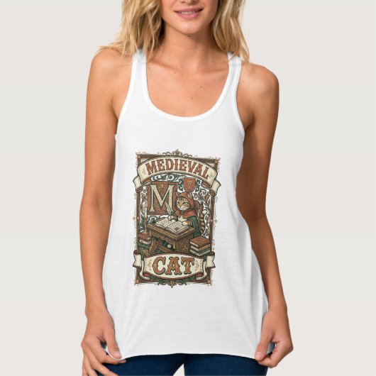 Middeleeuwse Kat Kat Middeleeuwse Manuscripten Vin Tanktop (Voorkant)