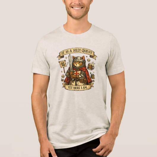 Middeleeuwse Kat Ridder Meme T-shirt | Grappige Fa (Voorkant)