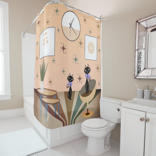 Middeleeuwse kat uit de middeleeuwen Moderne Douchegordijn (In situ)