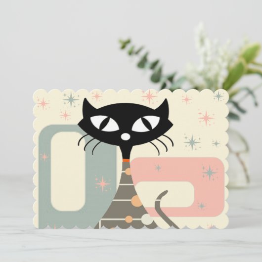 Middeleeuwse kat uit de middeleeuwen Moderne Feestdagenkaart (Staand voorkant)