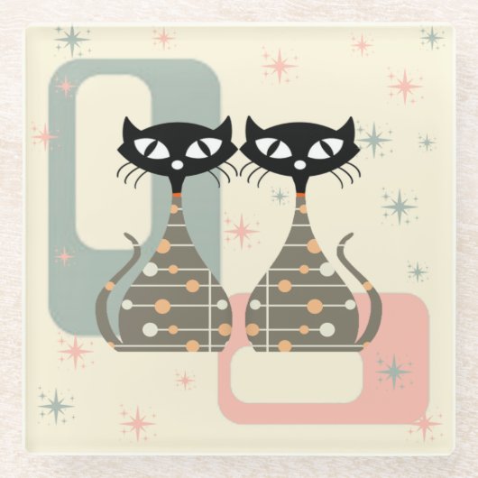 Middeleeuwse kat uit de middeleeuwen Moderne Glazen Onderzetter (Voorkant)