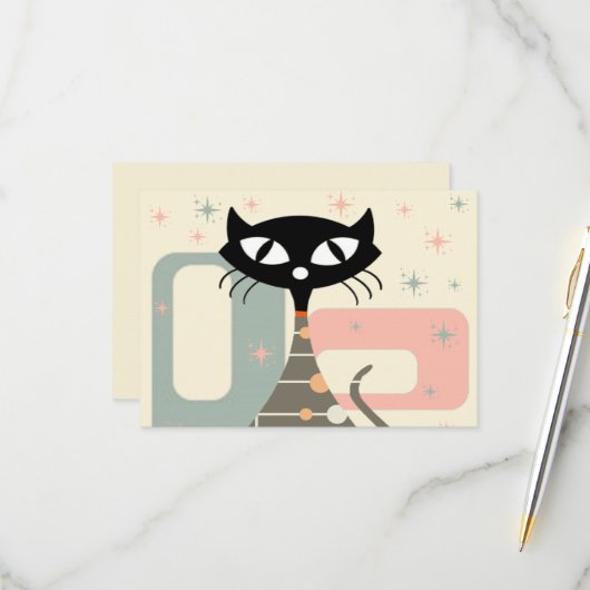 Middeleeuwse kat uit de middeleeuwen Moderne RSVP Kaartje (Voorkant / Achterkant in situ)