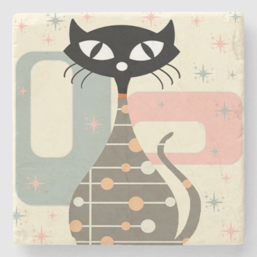 Middeleeuwse kat uit de middeleeuwen Moderne Stenen Onderzetter (Voorkant)