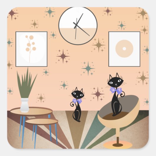 Middeleeuwse kat uit de middeleeuwen Moderne Vierkante Sticker (Voorkant)