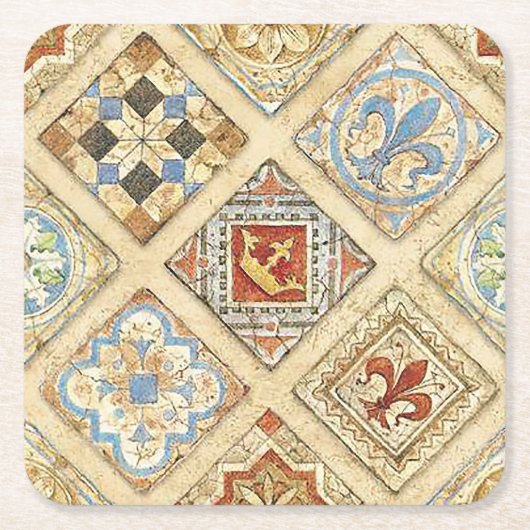 Middeleeuwse keramische Tegel kroontjes Fleur de L Kartonnen Onderzetters (Voorkant)