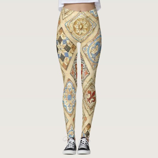 Middeleeuwse keramische Tegel kroontjes Fleur de L Leggings (Voorkant)