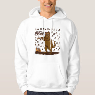 Middeleeuwse Kern Moppige Kat die Fluit Speelt Kun Hoodie