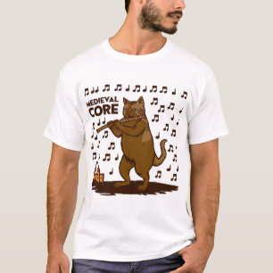 Middeleeuwse Kern Moppige Kat die Fluit Speelt Kun T-shirt