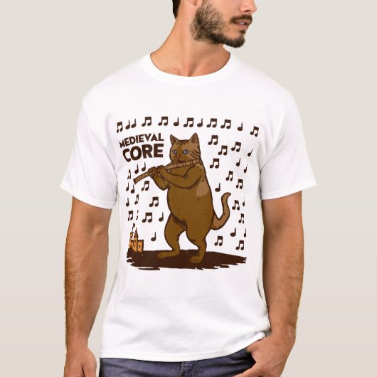 Middeleeuwse Kern Moppige Kat die Fluit Speelt Kun T-shirt (Voorkant)