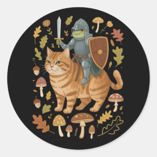 Middeleeuwse kikker op oranje kat Goblincore rare  Ronde Sticker