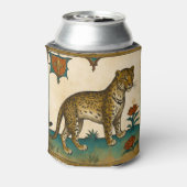 Middeleeuwse kunst van luipaard met rode bloemen blikjeskoeler (Blikje Achterkant)