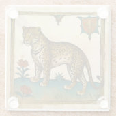 Middeleeuwse kunst van luipaard met rode bloemen glazen onderzetter (Achterkant)