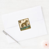 Middeleeuwse kunst van luipaard met rode bloemen vierkante sticker (Envelop)