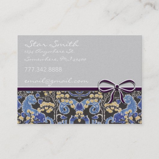 Middeleeuwse Leeuw Llama Bloemblauw Geel Visitekaartje (Voorkant)