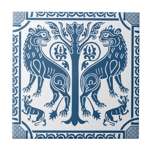 Middeleeuwse leeuwen en keramische Tegel Tegeltje (Voorkant)