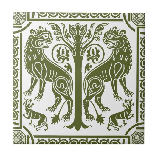 Middeleeuwse leeuwen en keramische Tegel Tegeltje (Voorkant)