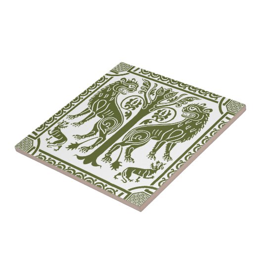 Middeleeuwse leeuwen en keramische Tegel Tegeltje (Zijkant)