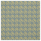 Middeleeuwse leeuwen, geel op blauw stof (Swatch)