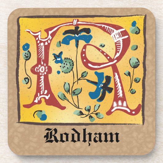 Middeleeuwse lichte letter R-monogram Bier Onderzetter (Voorkant)