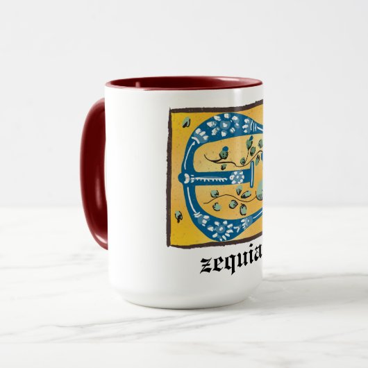 Middeleeuwse lichte lichte letter E Monogram Mok (Voorkant links)