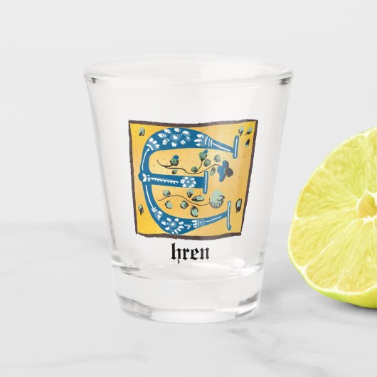 Middeleeuwse lichte lichte letter E Monogram Shot Glas (Voorkant)