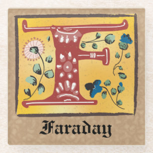 Middeleeuwse lichte lichte letter F Monogram Glazen Onderzetter