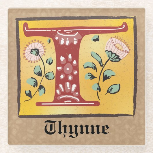 Middeleeuwse lichte, verlichte brief T Monogram Glazen Onderzetter (Voorkant)