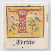 Middeleeuwse lichte, verlichte brief T Monogram Stenen Onderzetter (Voorkant)