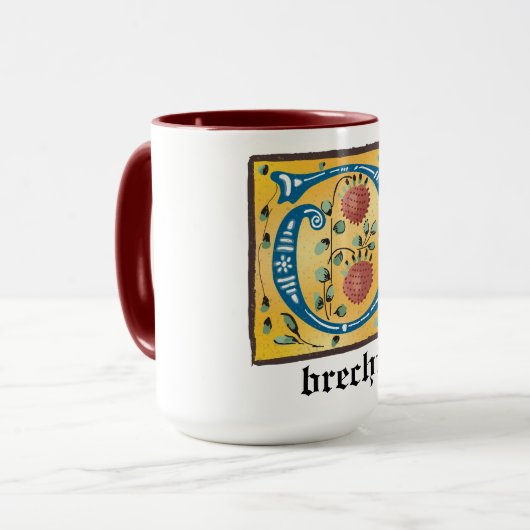 Middeleeuwse lichte, verlichte letter o Mok monogr (Voorkant links)