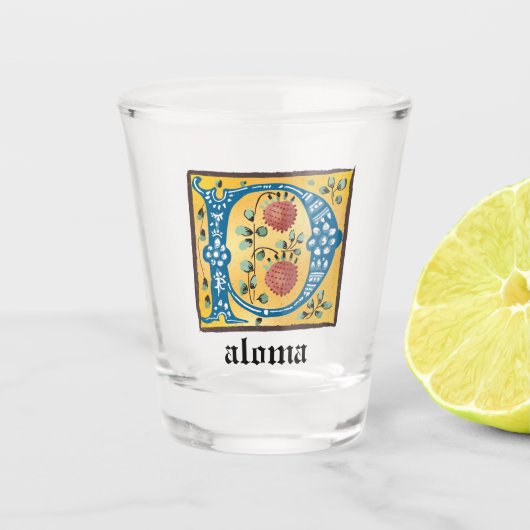 Middeleeuwse lichte, verlichte letter P Monogram Shot Glas (Voorkant)