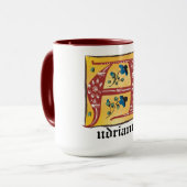 Middeleeuwse lichtgevende Mok met een monogram (Voorkant links)