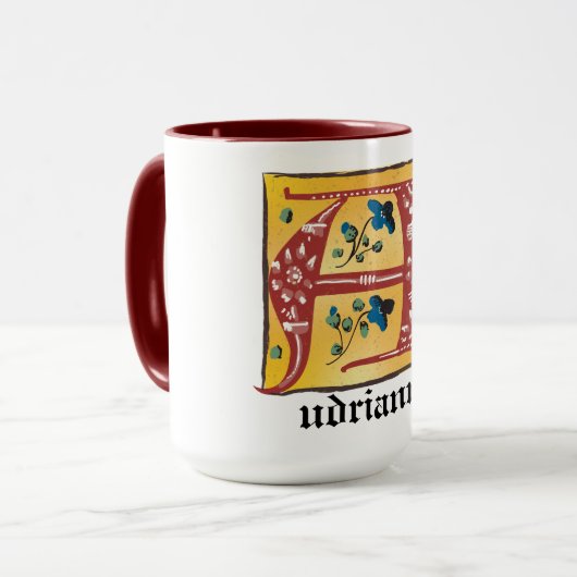 Middeleeuwse lichtgevende Mok met een monogram (Voorkant links)