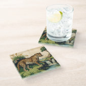Middeleeuwse luipaard met Waterval Natuur Art Glazen Onderzetter (Schuin)