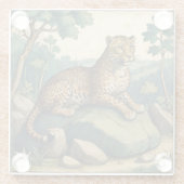 Middeleeuwse luipaard op de rots in Natuur Glazen Onderzetter (Achterkant)