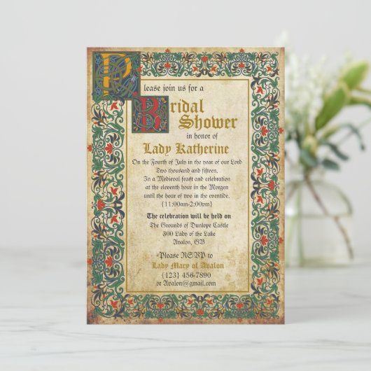 Middeleeuwse Manuscript Bruids Douche Uitnodiging (Staand voorkant)