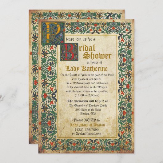 Middeleeuwse Manuscript Bruids Douche Uitnodiging (Voorkant / Achterkant)