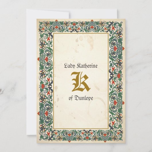 Middeleeuwse Manuscript Bruids Douche Uitnodiging (Achterkant)